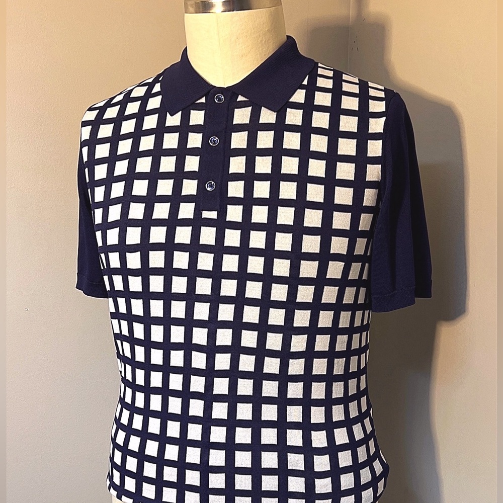 Men’s Blue and White Paisley and Gray polo shirt.